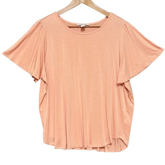 Nine West Womens Flutter Sleeve Top Peach X-Large Lightweight Stretchy T-Shirt‎ - Picture 1 of 8